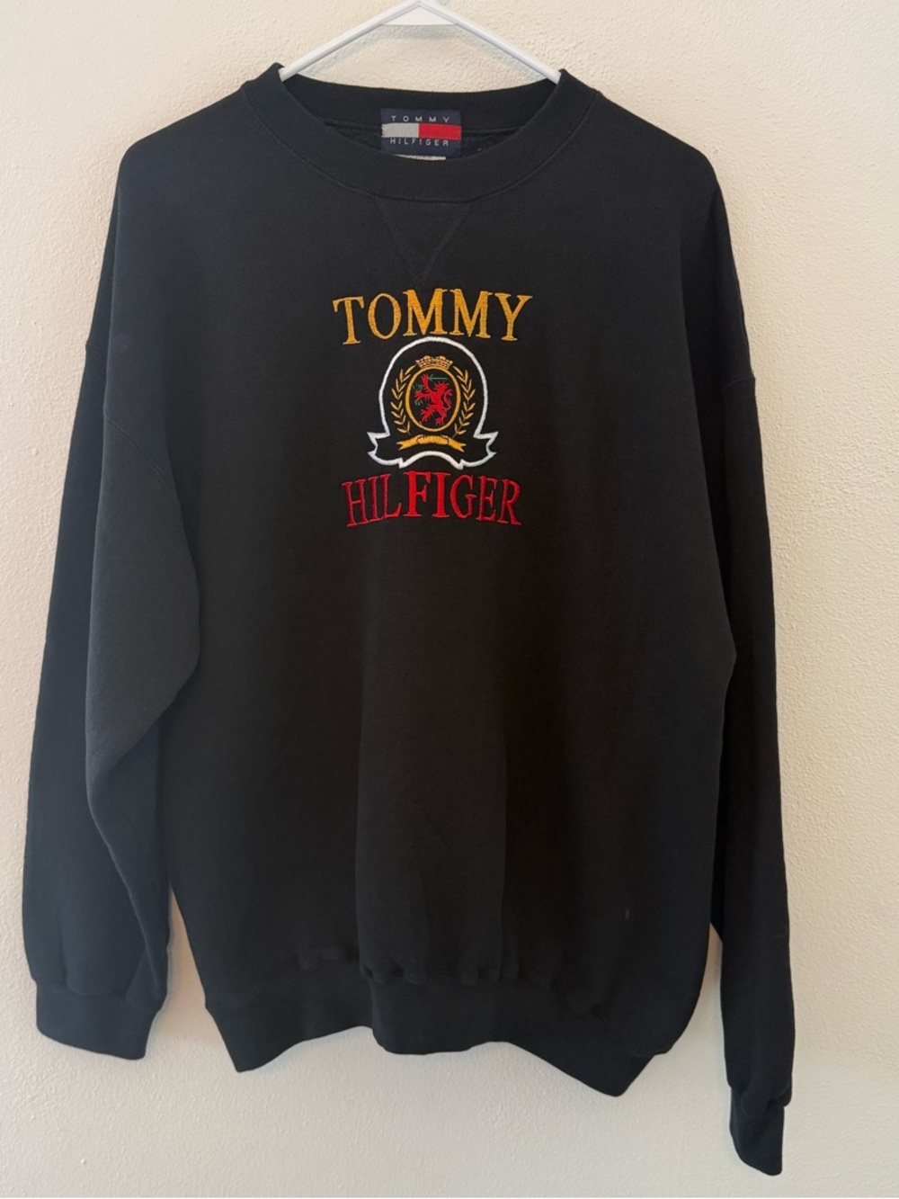 Tommy Hilfiger Black Crewneck Sweatshirt with Gold & Red Embroidery